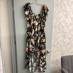 Orange and Black High-Low Sundress with Flutter Sleeves